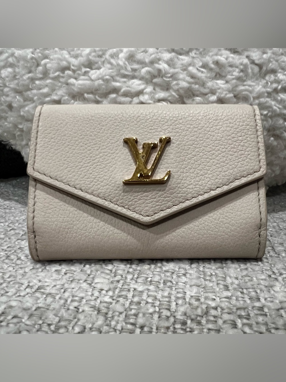 Louis Vuitton Cream Envelope Leather Wallet with Gold LV